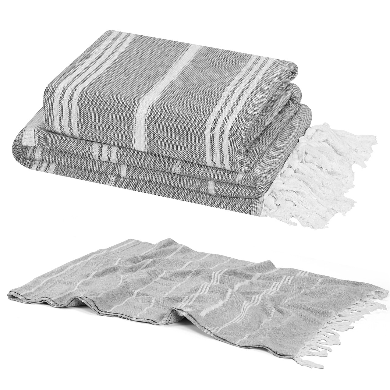 Oversized Striped Turkish Peshtemal Towel, Multi-Use Cotton Beach & Bath Towel